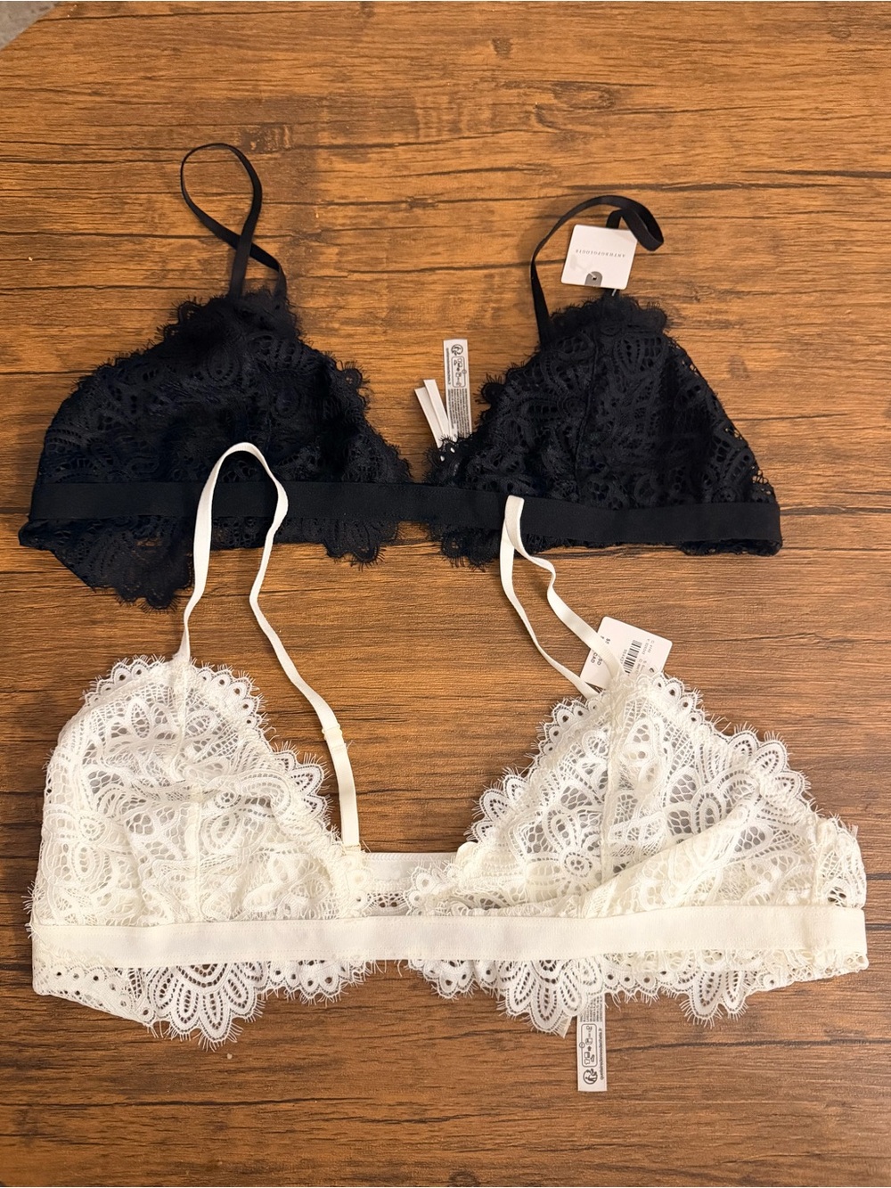NWT Anthropologie Lace Bralette Set of 2 Black & White Size L